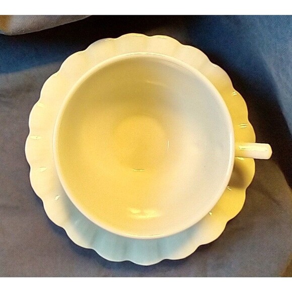 Vintage Scalloped Milk Glass Tea Cup and Saucer: Shabby Chic Decor - Picture 2 of 4